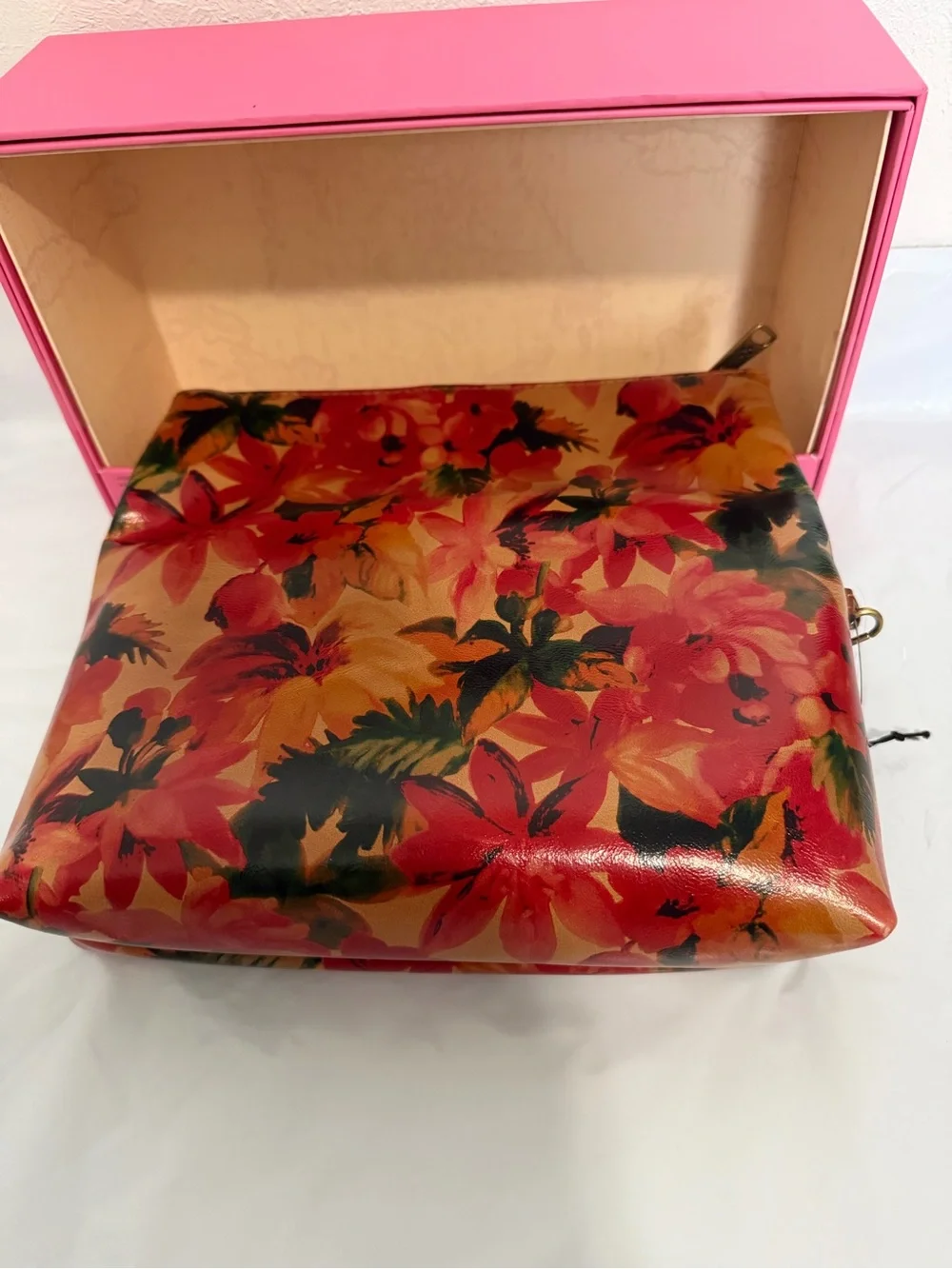 Patricia Nash Orange and Brown Floral Foldover Wristlet Clutch